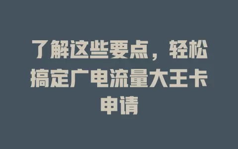 了解这些要点，轻松搞定广电流量大王卡申请