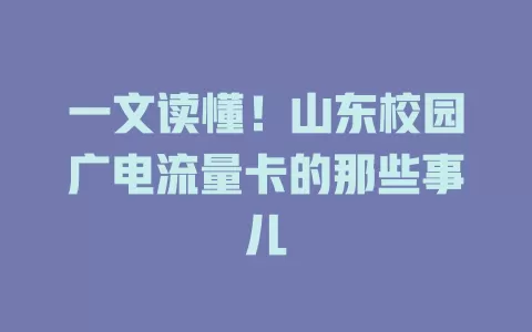 一文读懂！山东校园广电流量卡的那些事儿