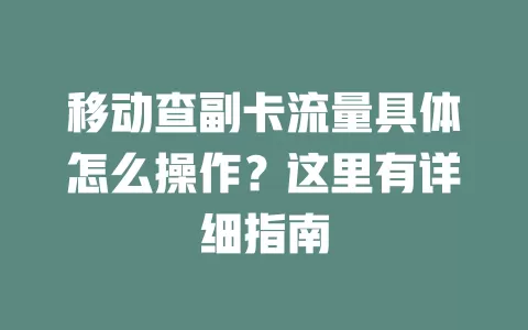 移动查副卡流量具体怎么操作？这里有详细指南