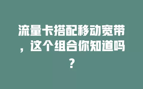 流量卡搭配移动宽带，这个组合你知道吗？