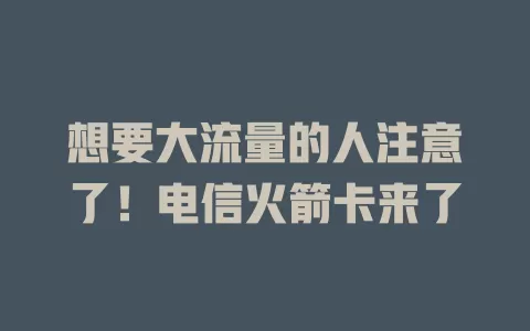 想要大流量的人注意了！电信火箭卡来了