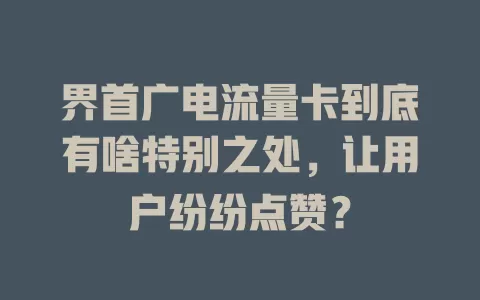 界首广电流量卡到底有啥特别之处，让用户纷纷点赞？