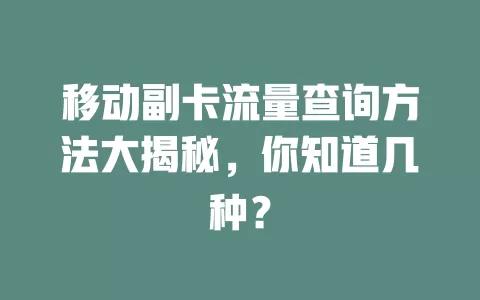 移动副卡流量查询方法大揭秘，你知道几种？