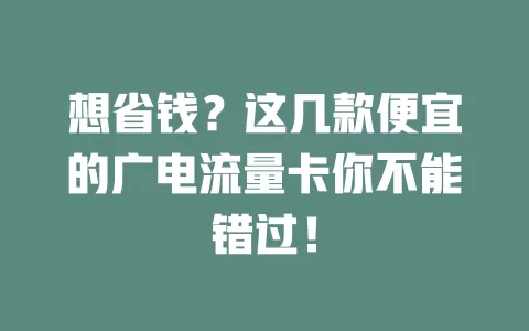 想省钱？这几款便宜的广电流量卡你不能错过！
