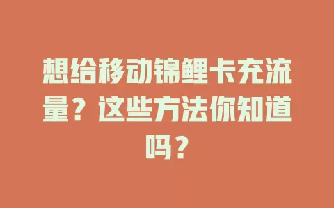 想给移动锦鲤卡充流量？这些方法你知道吗？