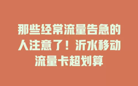 那些经常流量告急的人注意了！沂水移动流量卡超划算