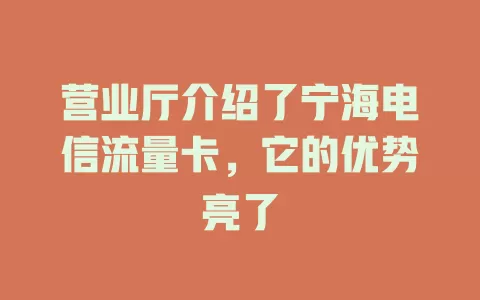 营业厅介绍了宁海电信流量卡，它的优势亮了