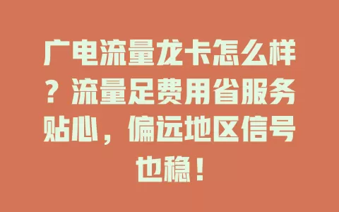 广电流量龙卡怎么样？流量足费用省服务贴心，偏远地区信号也稳！
