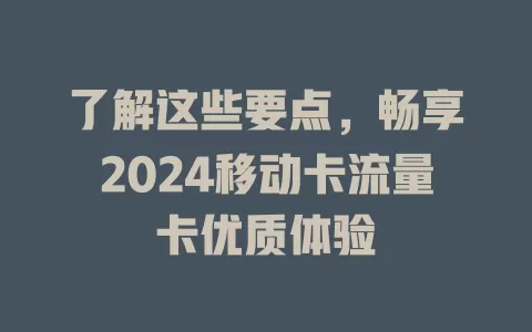 了解这些要点，畅享2024移动卡流量卡优质体验