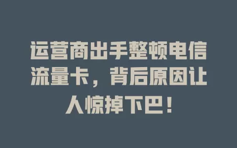 运营商出手整顿电信流量卡，背后原因让人惊掉下巴！