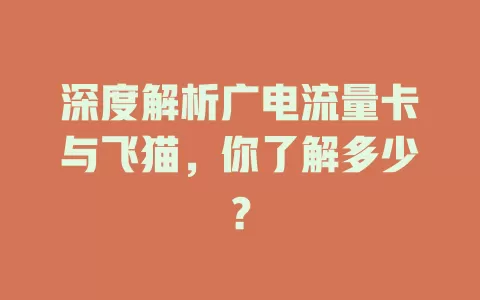 深度解析广电流量卡与飞猫，你了解多少？