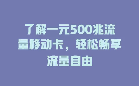 了解一元500兆流量移动卡，轻松畅享流量自由