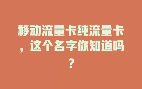 移动流量卡纯流量卡，这个名字你知道吗？