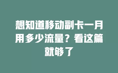 想知道移动副卡一月用多少流量？看这篇就够了