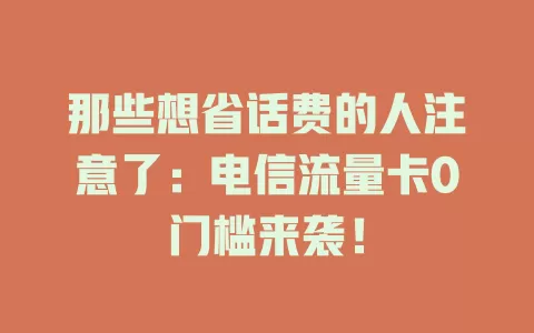 那些想省话费的人注意了：电信流量卡0门槛来袭！