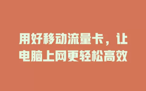 用好移动流量卡，让电脑上网更轻松高效