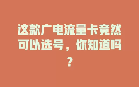 这款广电流量卡竟然可以选号，你知道吗？