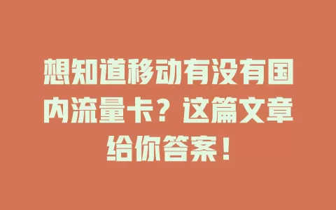 想知道移动有没有国内流量卡？这篇文章给你答案！
