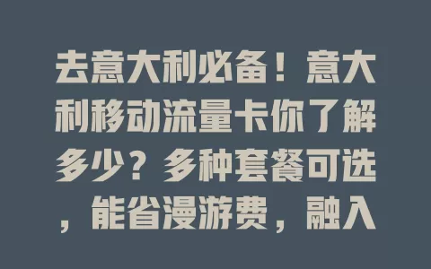去意大利必备！意大利移动流量卡你了解多少？多种套餐可选，能省漫游费，融入当地数字生活，选卡还得看网络覆盖与性价比