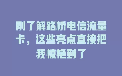 刚了解路桥电信流量卡，这些亮点直接把我惊艳到了