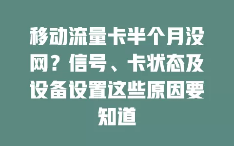 移动流量卡半个月没网？信号、卡状态及设备设置这些原因要知道