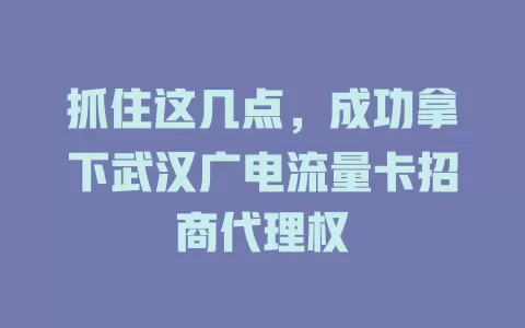 抓住这几点，成功拿下武汉广电流量卡招商代理权