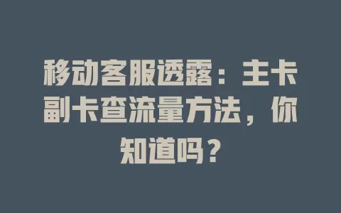 移动客服透露：主卡副卡查流量方法，你知道吗？