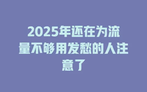 2025年还在为流量不够用发愁的人注意了