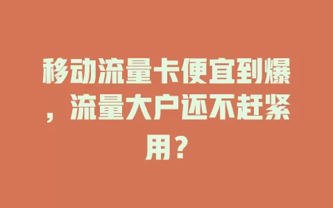 移动流量卡便宜到爆，流量大户还不赶紧用？
