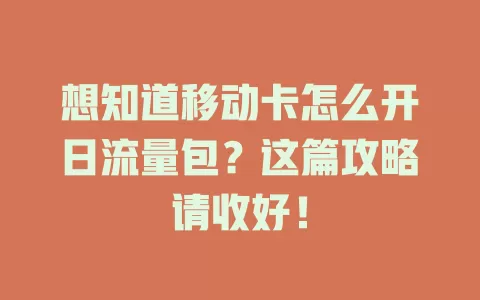 想知道移动卡怎么开日流量包？这篇攻略请收好！