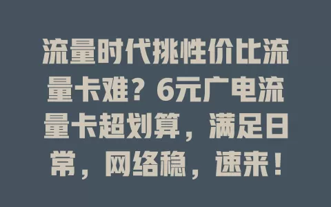 流量时代挑性价比流量卡难？6元广电流量卡超划算，满足日常，网络稳，速来！
