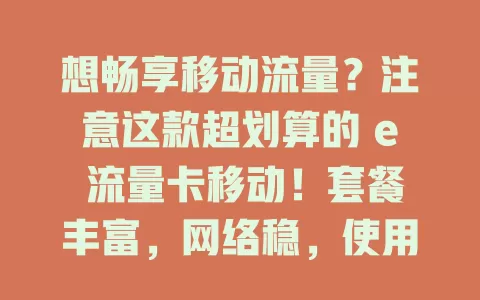 想畅享移动流量？注意这款超划算的 e 流量卡移动！套餐丰富，网络稳，使用便捷，是流量困扰的移动用户好选择