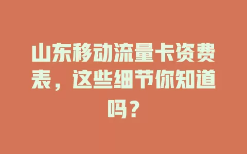 山东移动流量卡资费表，这些细节你知道吗？