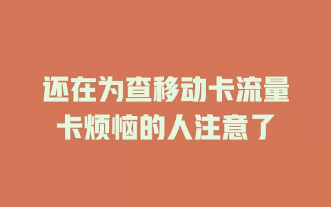 还在为查移动卡流量卡烦恼的人注意了