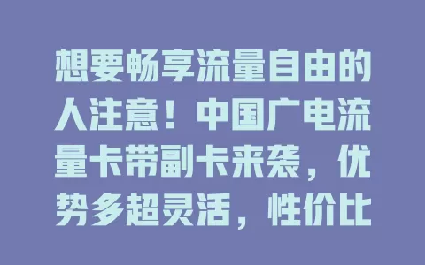 想要畅享流量自由的人注意！中国广电流量卡带副卡来袭，优势多超灵活，性价比高，满足多样需求
