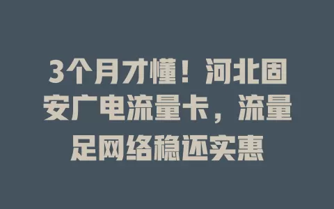 3个月才懂！河北固安广电流量卡，流量足网络稳还实惠