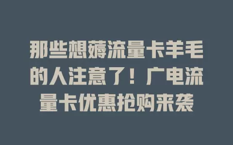 那些想薅流量卡羊毛的人注意了！广电流量卡优惠抢购来袭