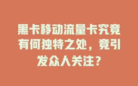 黑卡移动流量卡究竟有何独特之处，竟引发众人关注？