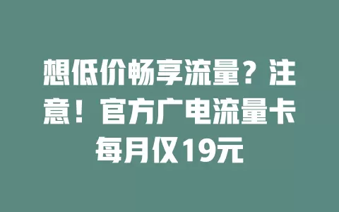 想低价畅享流量？注意！官方广电流量卡每月仅19元