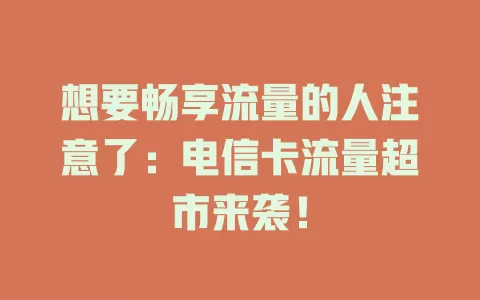 想要畅享流量的人注意了：电信卡流量超市来袭！