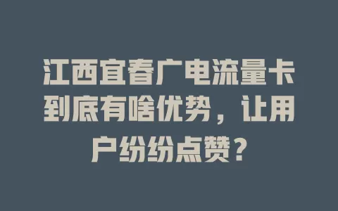 江西宜春广电流量卡到底有啥优势，让用户纷纷点赞？