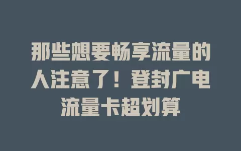 那些想要畅享流量的人注意了！登封广电流量卡超划算