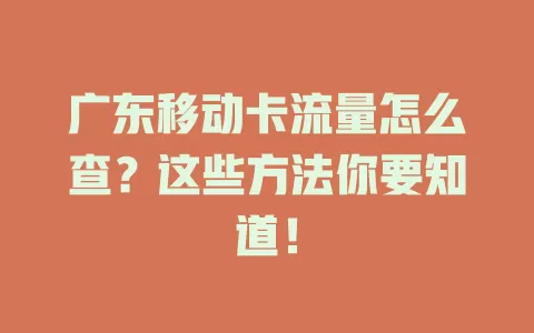 广东移动卡流量怎么查？这些方法你要知道！