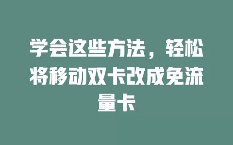 学会这些方法，轻松将移动双卡改成免流量卡