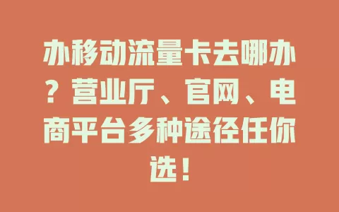 办移动流量卡去哪办？营业厅、官网、电商平台多种途径任你选！