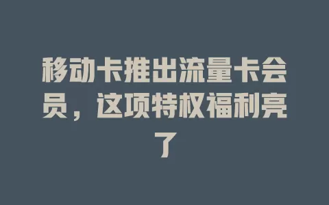 移动卡推出流量卡会员，这项特权福利亮了