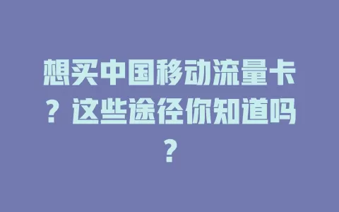 想买中国移动流量卡？这些途径你知道吗？