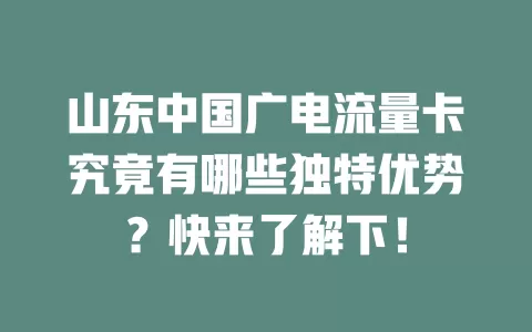山东中国广电流量卡究竟有哪些独特优势？快来了解下！