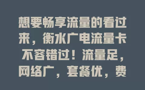 想要畅享流量的看过来，衡水广电流量卡不容错过！流量足，网络广，套餐优，费用省，给衡水用户超棒上网体验，烦恼流量的快来关注！
