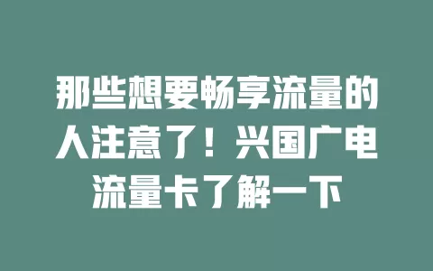 那些想要畅享流量的人注意了！兴国广电流量卡了解一下